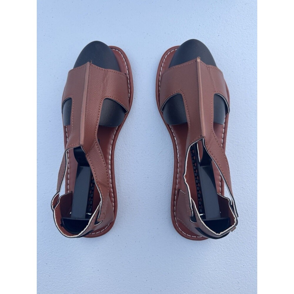 Women’s Brown Slingback Sandals Size 38 US 7.5-8 Faux Leather‎ NWOB